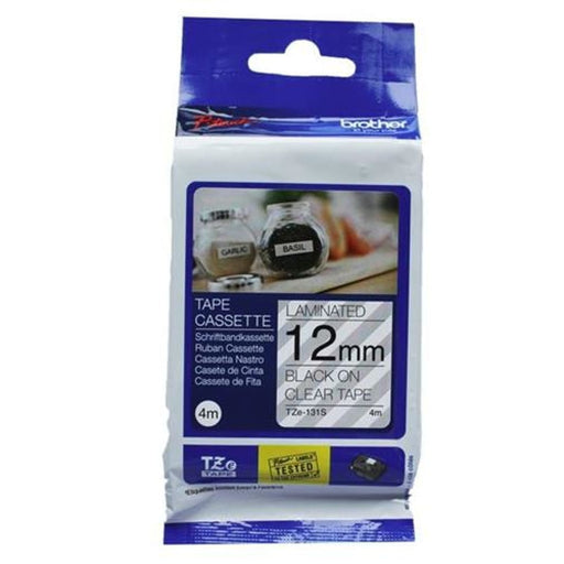 Brother Tze - 131s 12mm x 4m Black On Clear Laminated Tape