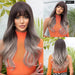 Brown Mixed Blonde Synthetic Wavy Wig with Bang