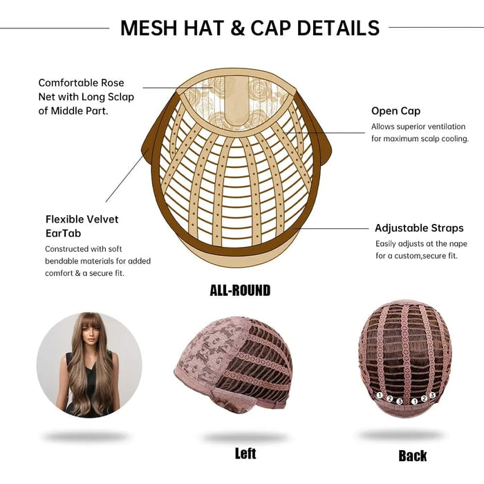 Brown Mixed Blonde Synthetic Wavy Wig with Bang