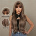 Brown Mixed Blonde Synthetic Wavy Wig with Bang