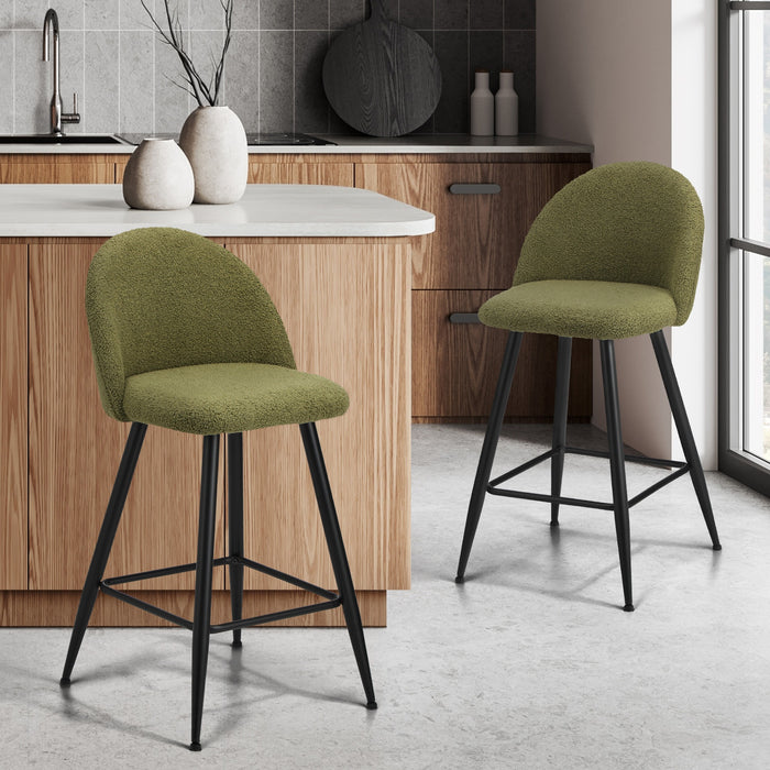 2X Bar Stools Kitchen Dining Chairs Counter Stool Green Boucle Padded
