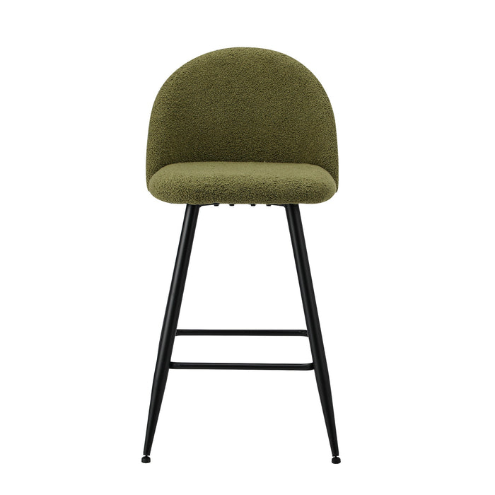 2X Bar Stools Kitchen Dining Chairs Counter Stool Green Boucle Padded