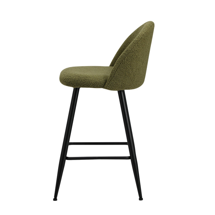 2X Bar Stools Kitchen Dining Chairs Counter Stool Green Boucle Padded