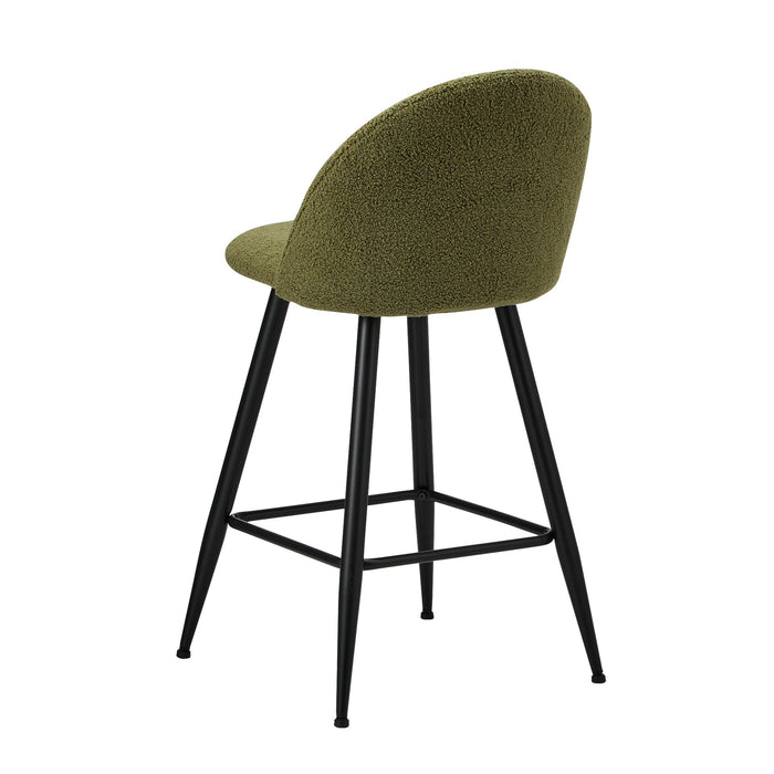 2X Bar Stools Kitchen Dining Chairs Counter Stool Green Boucle Padded