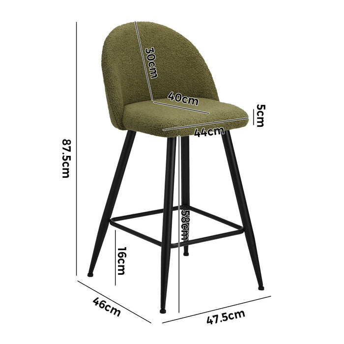 2X Bar Stools Kitchen Dining Chairs Counter Stool Green Boucle Padded