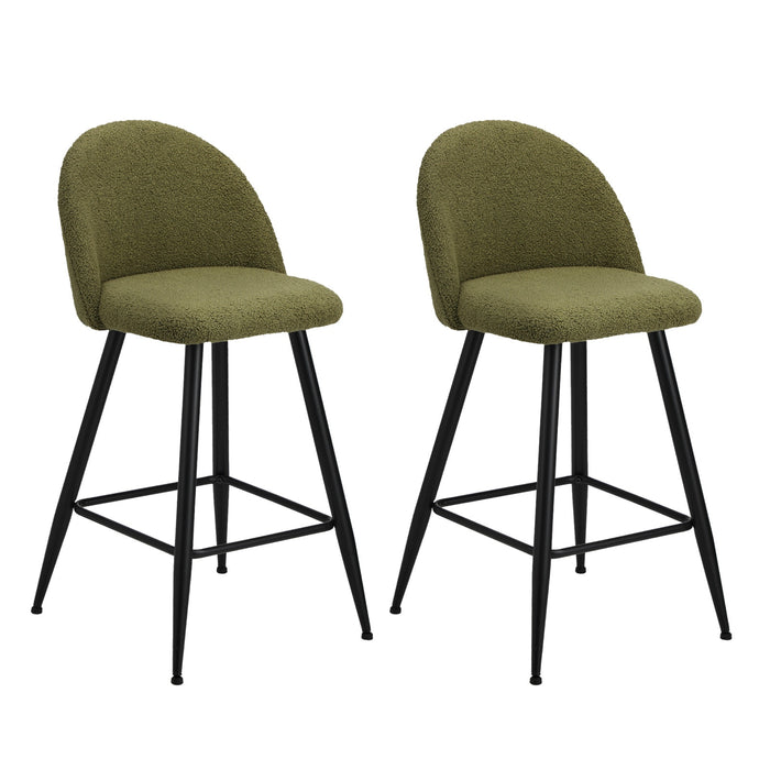 2X Bar Stools Kitchen Dining Chairs Counter Stool Green Boucle Padded