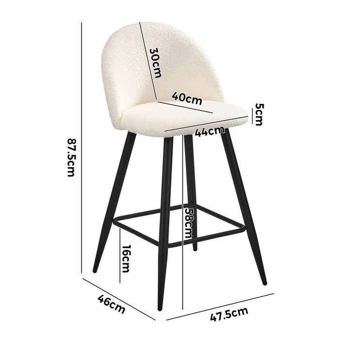 2X Bar Stools Kitchen Dining Chairs Counter Stool White Boucle Padded