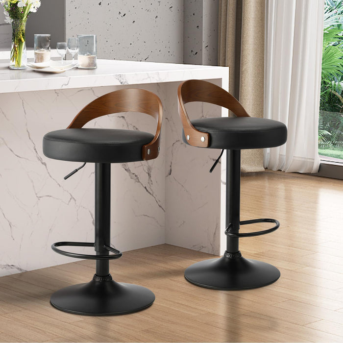 Kitchen Bar Stools Gas Lift Swivel Chairs Stool Wooden Pu Leather ×2