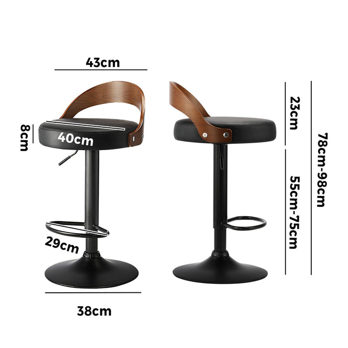 Kitchen Bar Stools Gas Lift Swivel Chairs Stool Wooden Pu Leather ×2