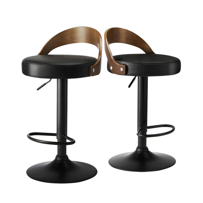 Kitchen Bar Stools Gas Lift Swivel Chairs Stool Wooden Pu Leather ×2