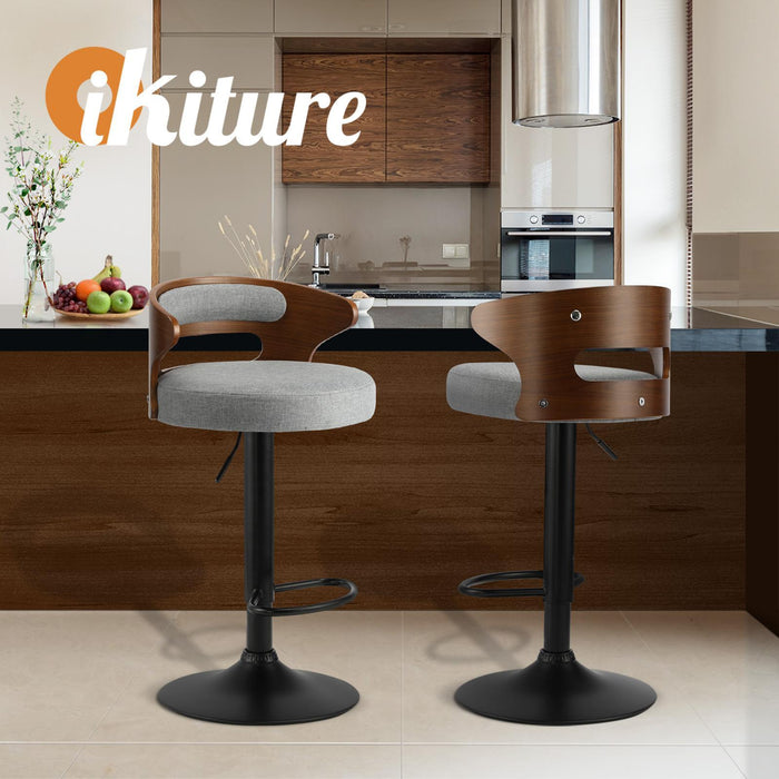 Bar Stools Kitchen Gas Lift Swivel Chairs Stool Wooden Barstool Grey X2