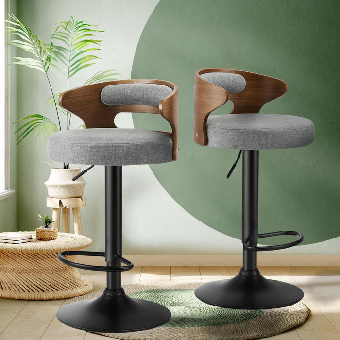 Bar Stools Kitchen Gas Lift Swivel Chairs Stool Wooden Barstool Grey X2