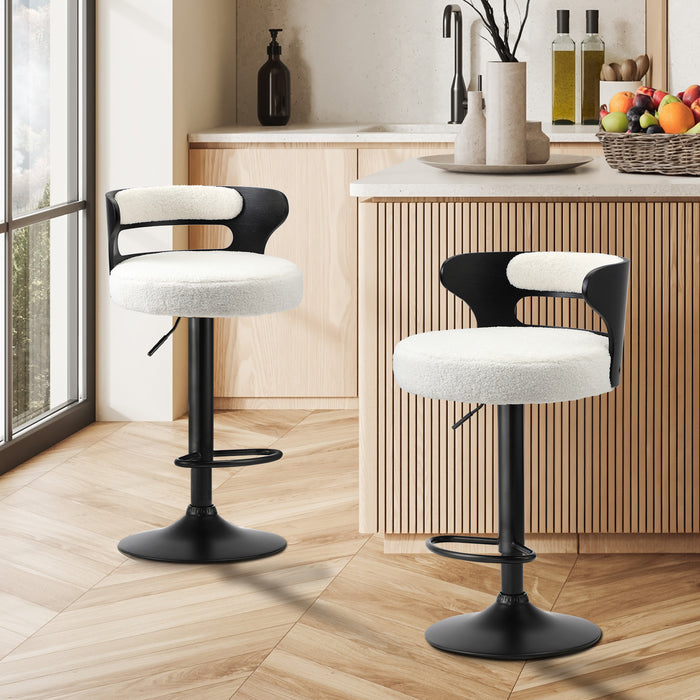 2X Bar Stools Kitchen Gas Lift Swivel Chairs Stool Wooden Boucle White