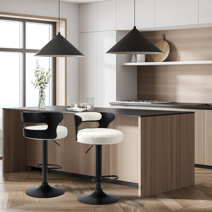 2X Bar Stools Kitchen Gas Lift Swivel Chairs Stool Wooden Boucle White