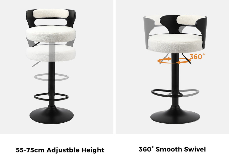 2X Bar Stools Kitchen Gas Lift Swivel Chairs Stool Wooden Boucle White