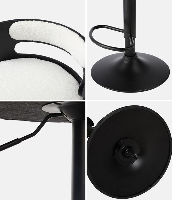 2X Bar Stools Kitchen Gas Lift Swivel Chairs Stool Wooden Boucle White