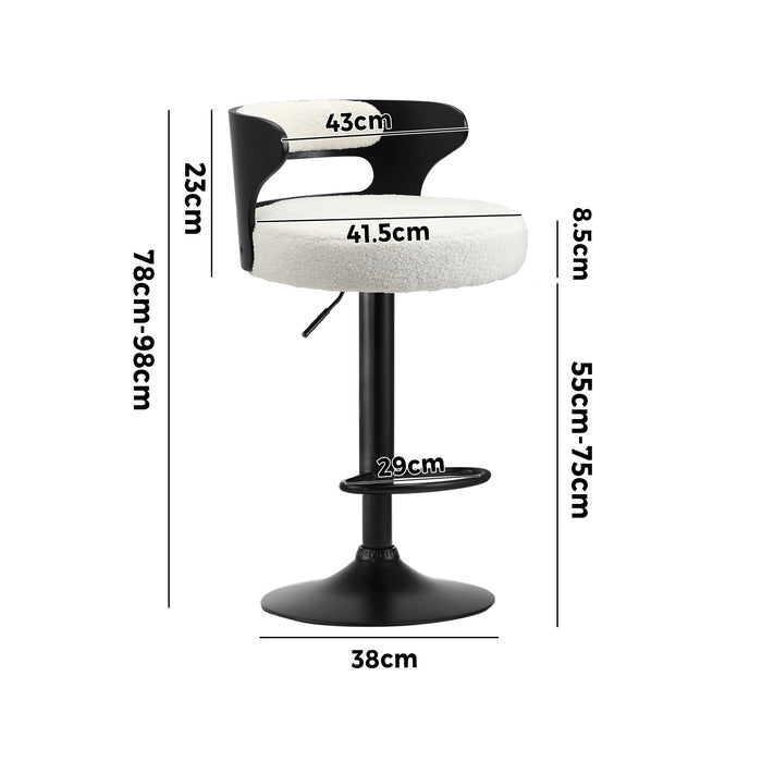 2X Bar Stools Kitchen Gas Lift Swivel Chairs Stool Wooden Boucle White