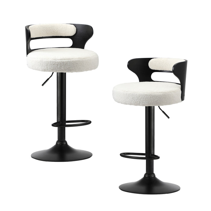 2X Bar Stools Kitchen Gas Lift Swivel Chairs Stool Wooden Boucle White