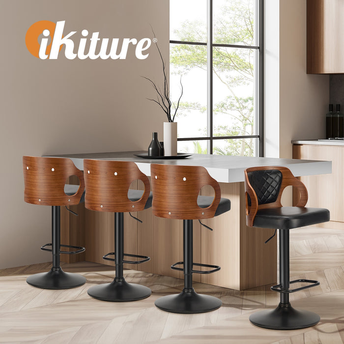 4X Bar Stools Kitchen Gas Lift Swivel Chairs Wooden Barstool