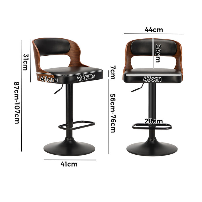2X Bar Stool Gas Lift Kitchen Swivel Chair Leather Luka