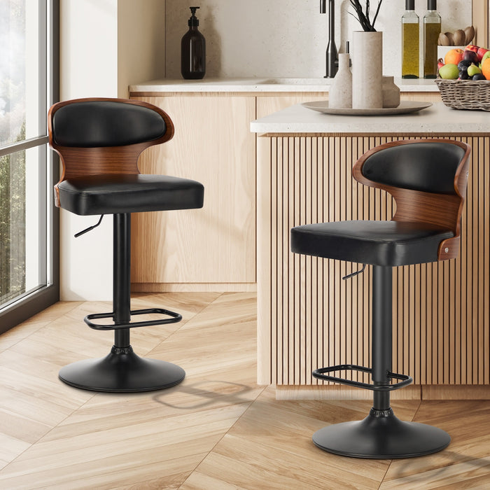 2X Bar Stools Swivel Kitchen Bar Chairs Gas Lift Stool Leather Black