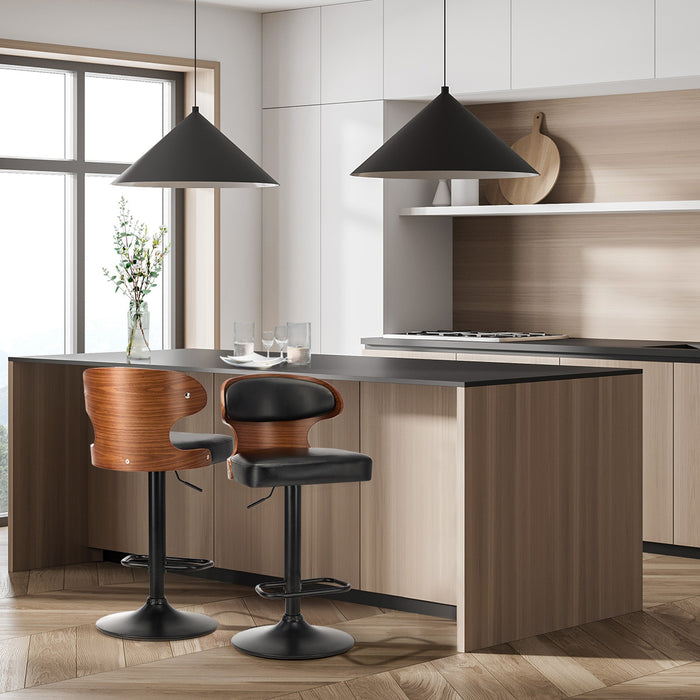 2X Bar Stools Swivel Kitchen Bar Chairs Gas Lift Stool Leather Black