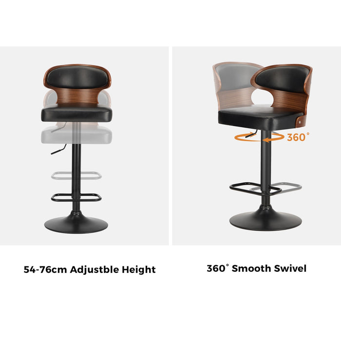 2X Bar Stools Swivel Kitchen Bar Chairs Gas Lift Stool Leather Black