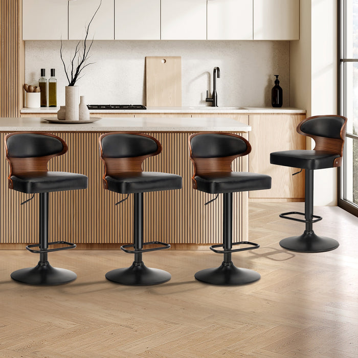 4X Bar Stools Swivel Kitchen Bar Chairs Gas Lift Stool Leather Black
