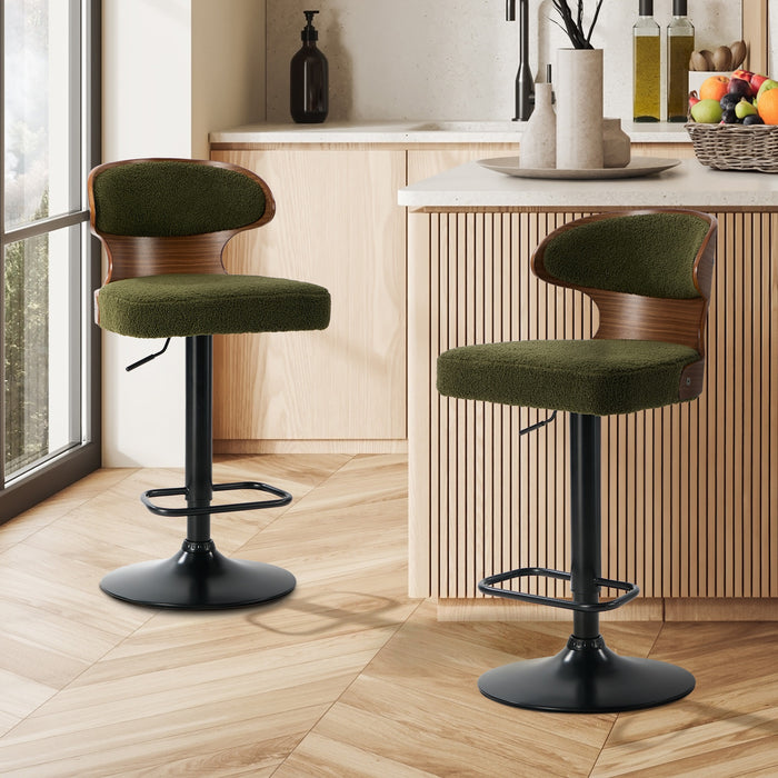 2X Bar Stools Swivel Kitchen Bar Chairs Gas Lift Stool Boucle Green