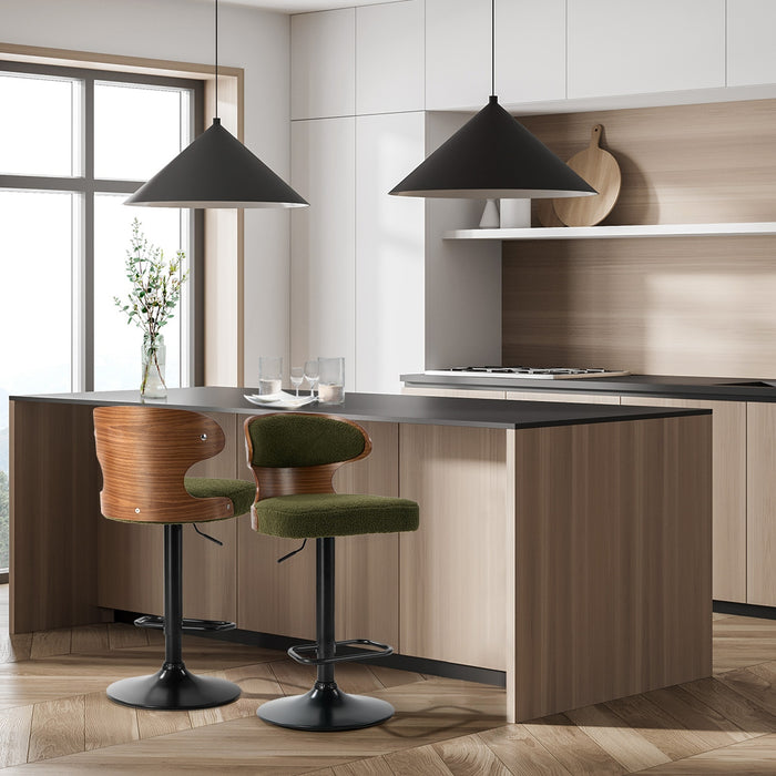 2X Bar Stools Swivel Kitchen Bar Chairs Gas Lift Stool Boucle Green