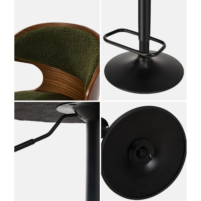 2X Bar Stools Swivel Kitchen Bar Chairs Gas Lift Stool Boucle Green