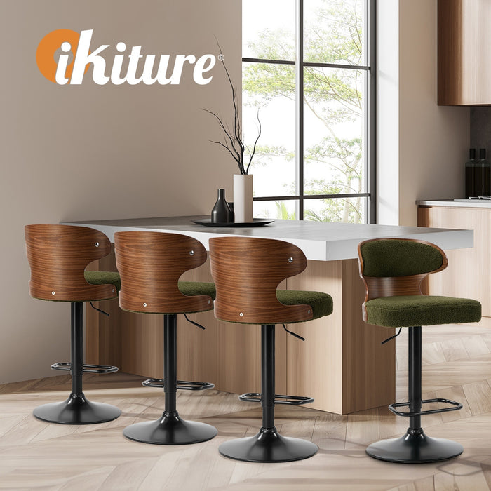 2X Bar Stools Swivel Kitchen Bar Chairs Gas Lift Stool Boucle Green