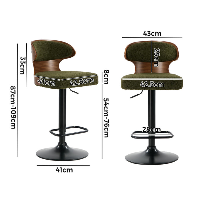 2X Bar Stools Swivel Kitchen Bar Chairs Gas Lift Stool Boucle Green