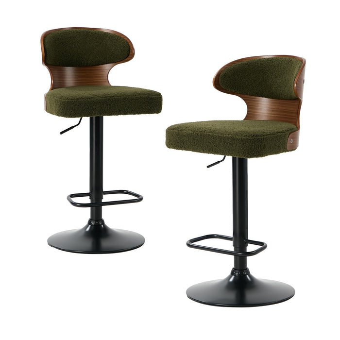 2X Bar Stools Swivel Kitchen Bar Chairs Gas Lift Stool Boucle Green