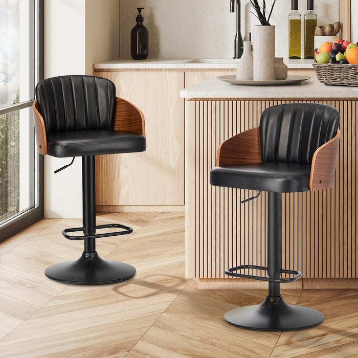 2X Bar Stools Adjustable Counter Height Stool Swivel Leather Black