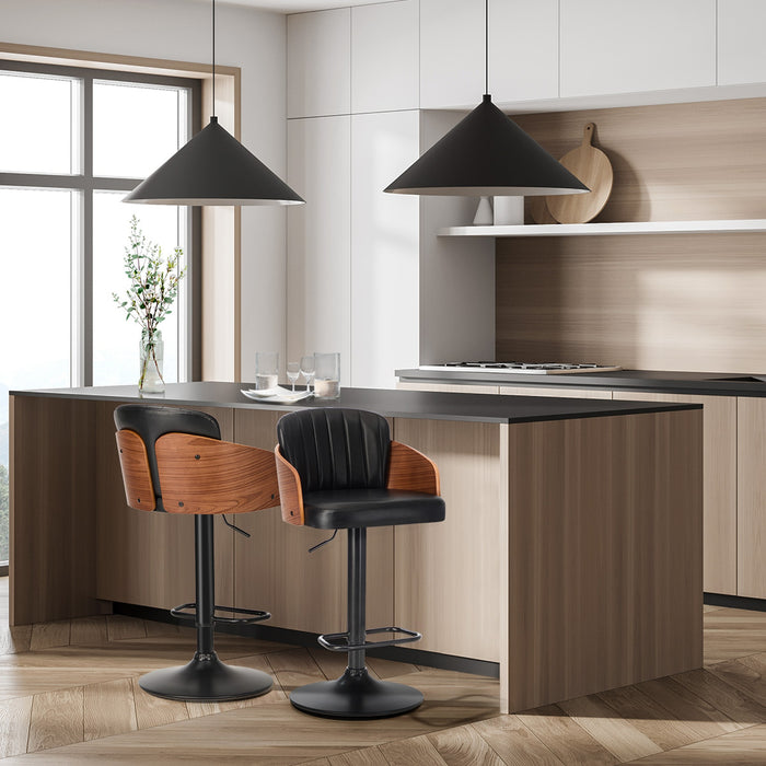 2X Bar Stools Adjustable Counter Height Stool Swivel Leather Black
