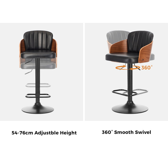 2X Bar Stools Adjustable Counter Height Stool Swivel Leather Black