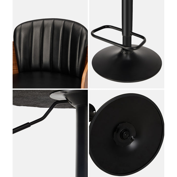 2X Bar Stools Adjustable Counter Height Stool Swivel Leather Black