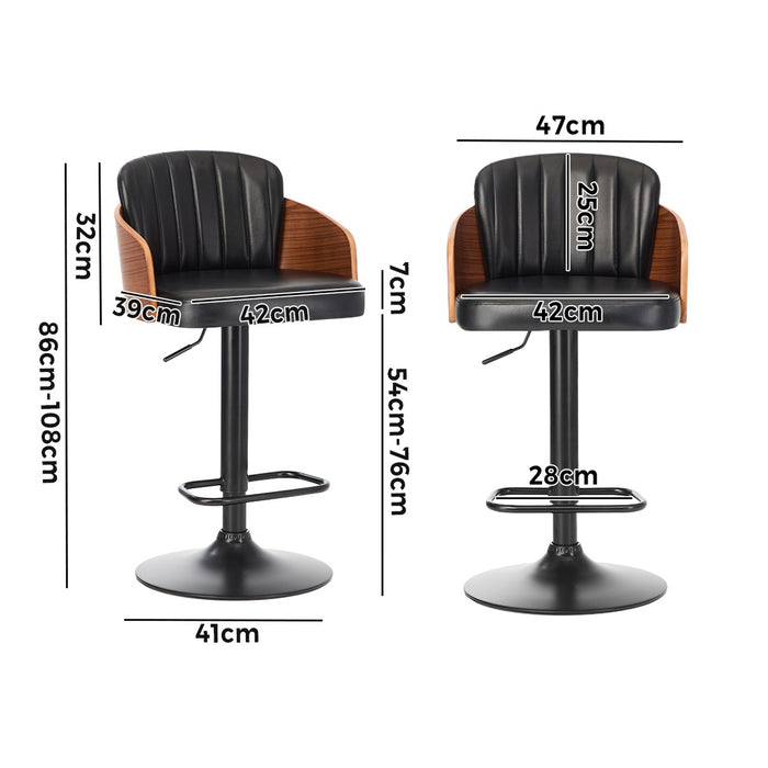 2X Bar Stools Adjustable Counter Height Stool Swivel Leather Black