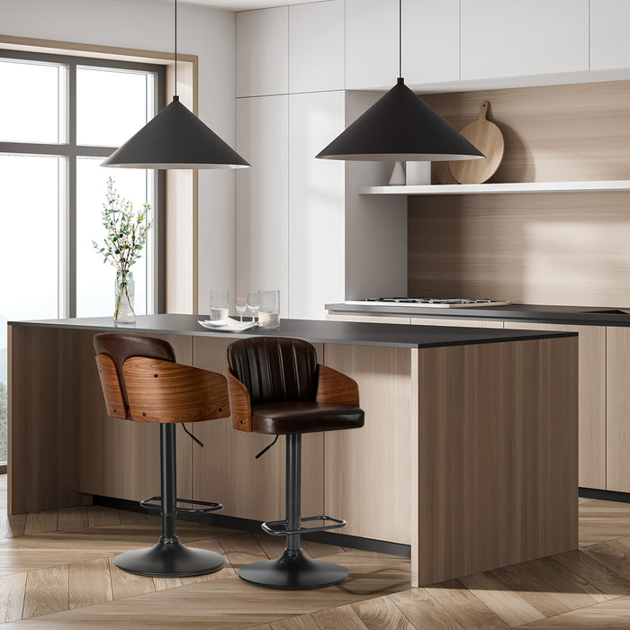 2X Bar Stools Adjustable Counter Height Stool Swivel Leather Brown
