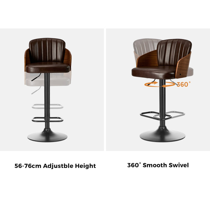 2X Bar Stools Adjustable Counter Height Stool Swivel Leather Brown