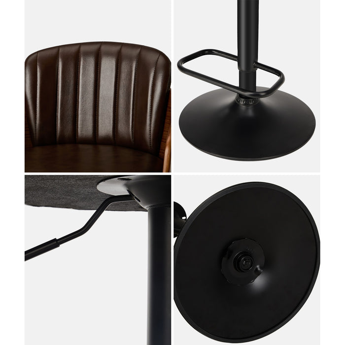 2X Bar Stools Adjustable Counter Height Stool Swivel Leather Brown