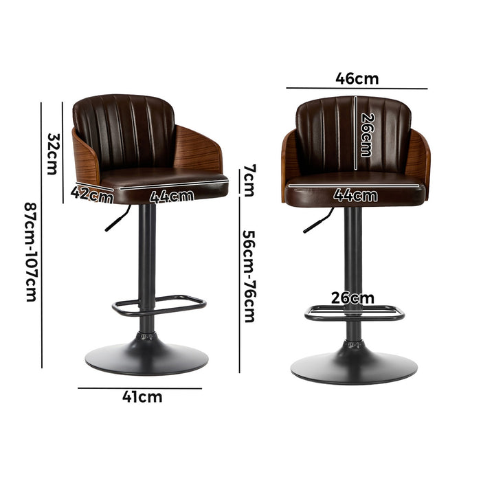 2X Bar Stools Adjustable Counter Height Stool Swivel Leather Brown