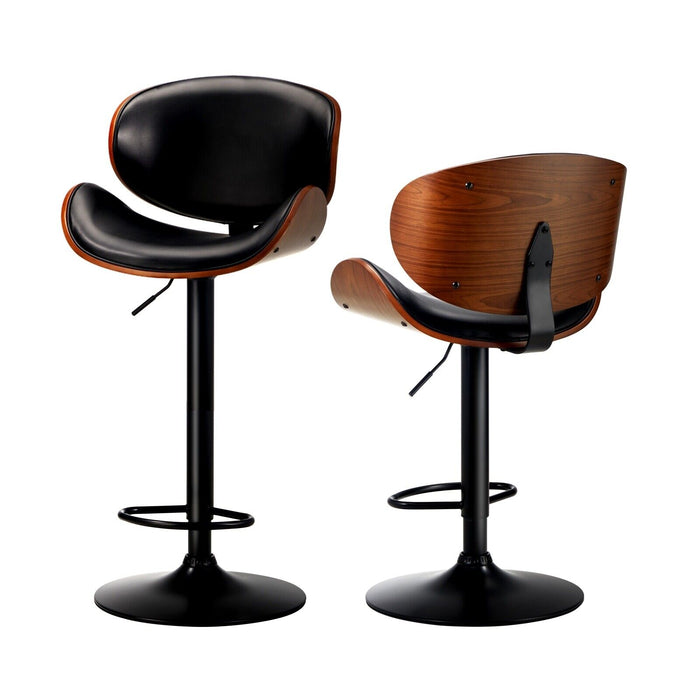 2X Bar Stools Kitchen Stool Swivel Chair Wooden Leather Gas Lift