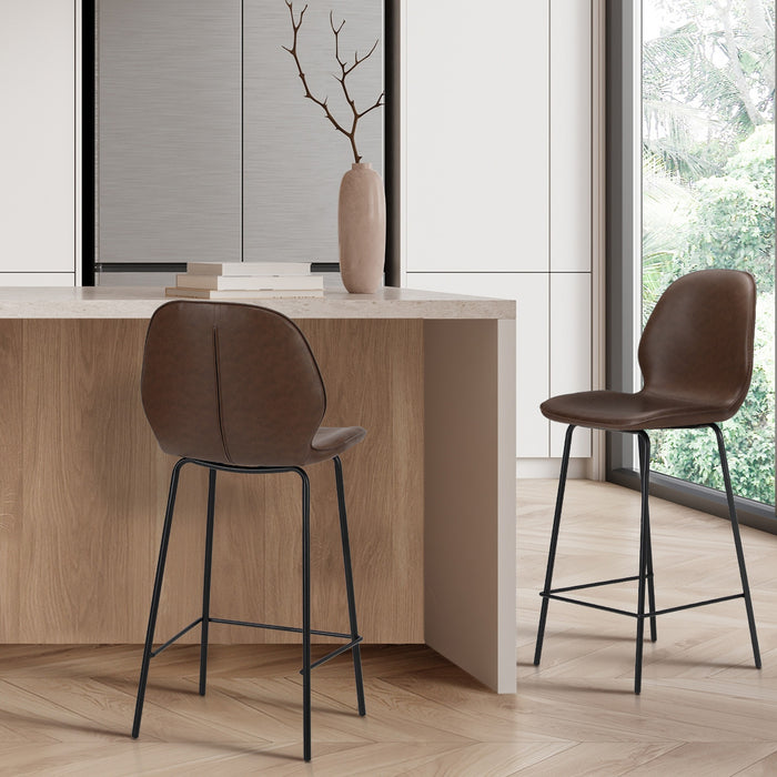 2X Bar Stools Kitchen Dining Chairs Counter Stool Leather Brown