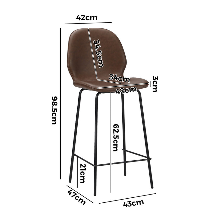 2X Bar Stools Kitchen Dining Chairs Counter Stool Leather Brown