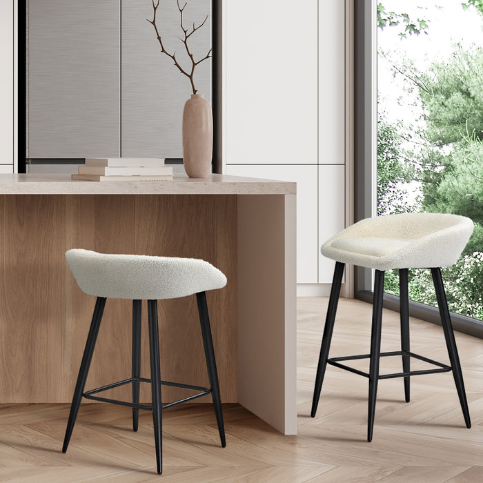 Bar Stools Set Of 2 Kitchen Dining Chairs Counter Stool White Boucle