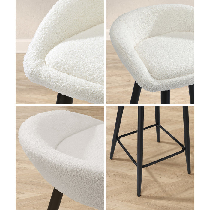 Bar Stools Set Of 2 Kitchen Dining Chairs Counter Stool White Boucle
