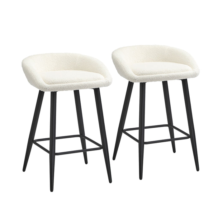 Bar Stools Set Of 2 Kitchen Dining Chairs Counter Stool White Boucle