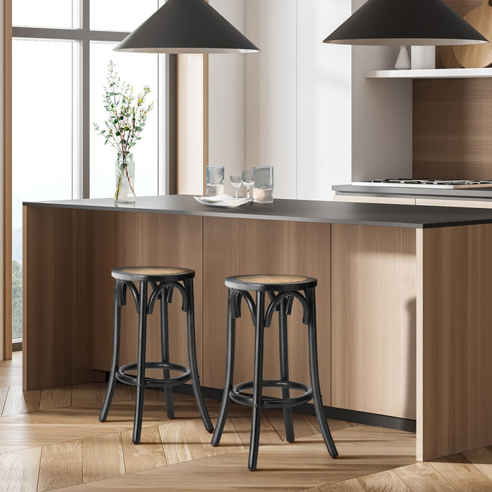 2X Bar Stools Kitchen Vintage Dining Chair Rattan Seat